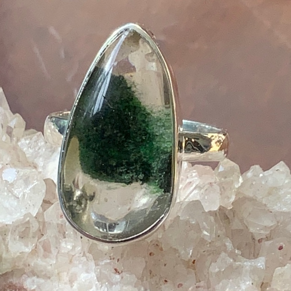 LODOLITE GREEN PHANTOM QUARTZ 925 STERLING SILVER RING, SIZE 10